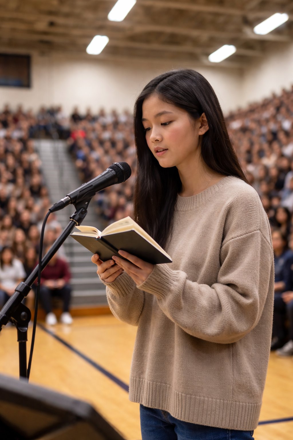 Ashley reading her poem at Oxford High School